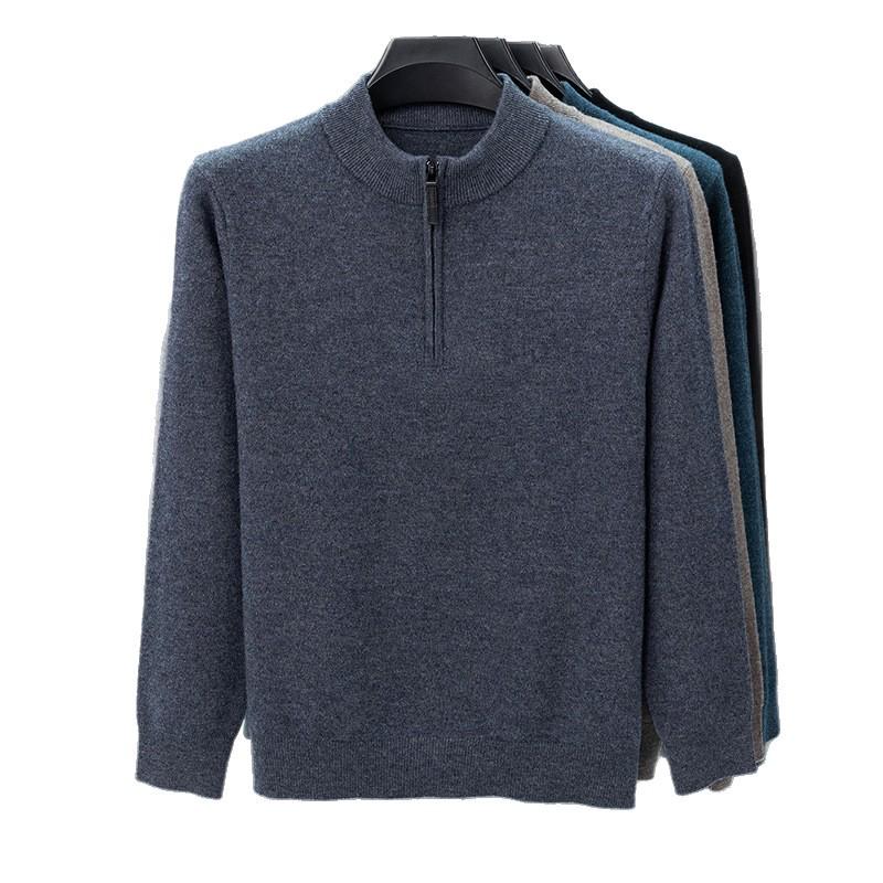 Men's Thick Wool Base Layer Sweater with Half-High Collar and Zipper - Perfect for Autumn and Winter Warmth