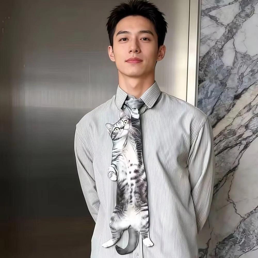 Lifelike Animal Pattern Tie Unique Novelty Necktie Costume Party Cat-shaped Tie  Festive Gatherings