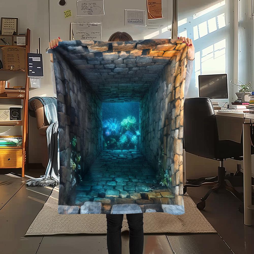 1PC Visual effects  Print FlAannel Blanket, High quality Comfortable for All Seasons, Home Decor, Warmth and Comfort
