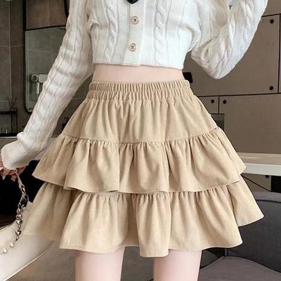 Corduroy Pleated High-Waist Short Skirt - Spring Slim Fit, Versatile, Fluffy Design for Women