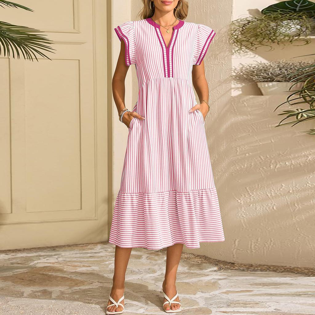 Women's V-neck Dress With Pockets