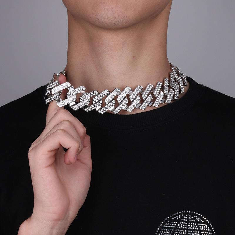 European & American Hip-Hop 30mm XL Cuban Chain Necklace - Thick, Retro, Full Diamond, Men's Trendy Accessory