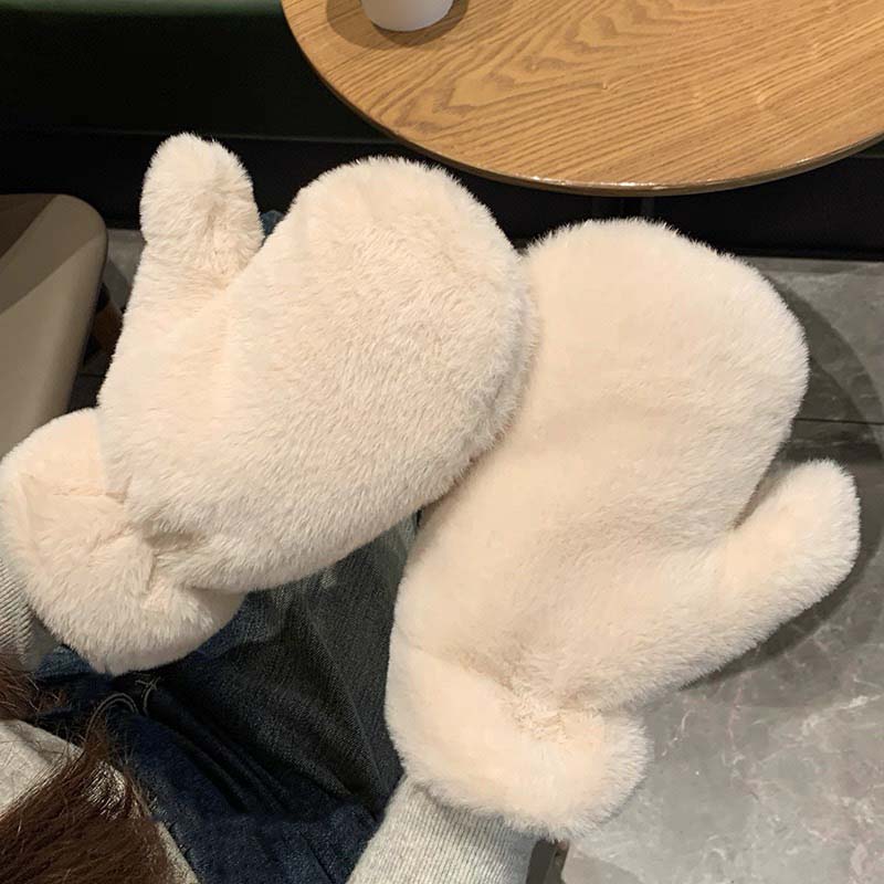 WTEMPO Solid Color Autumn Winter Warm Plush Mittens Women's Cute Tulip Patterned Embroidered Gloves Windproof Cold-proof Cycling Hanging Neck Gloves