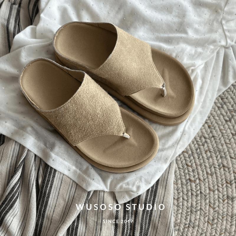 

[Blue Cabinet] 25ss | Old Money Wind Soft Leather Pinch Foot Flip-flops Comfortable Versatile Slippers Women s Summer Outwear Fashion Women 40 абрикосовый