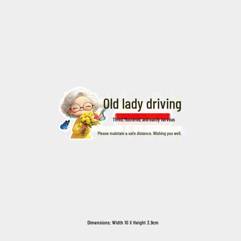 Funny Old Lady Driver Car Sticker - Cartoon Warning Rear Windshield Decoration