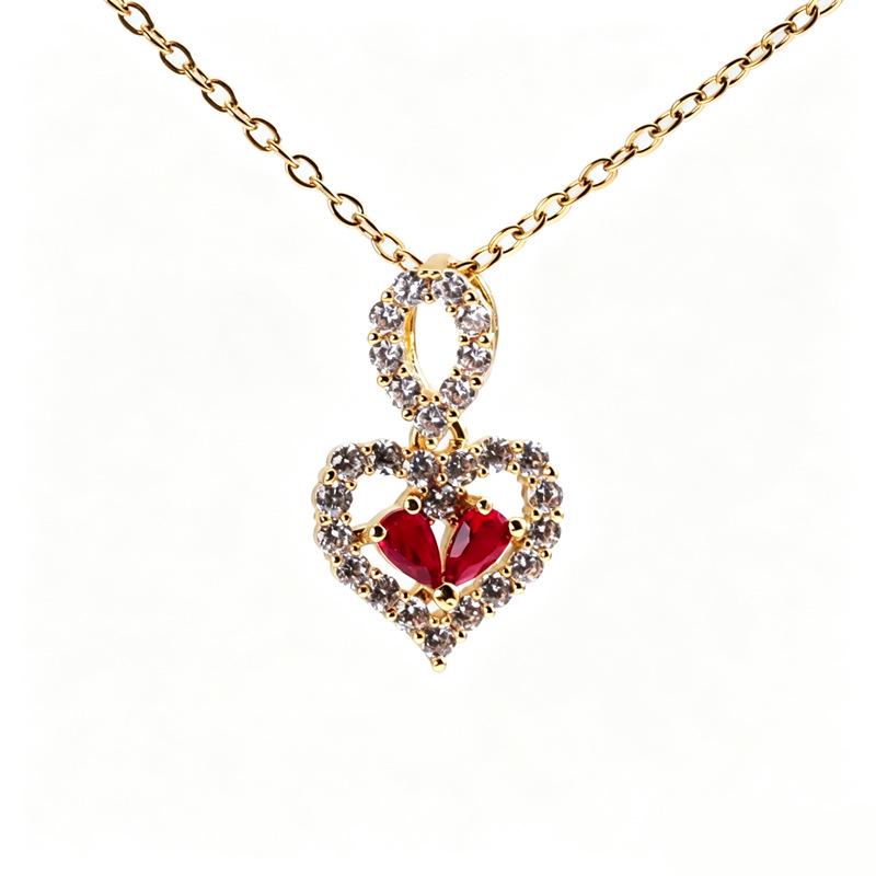 Heart-Shaped Zircon Love Pendant Necklace - Fashionable Copper Clavicle Chain