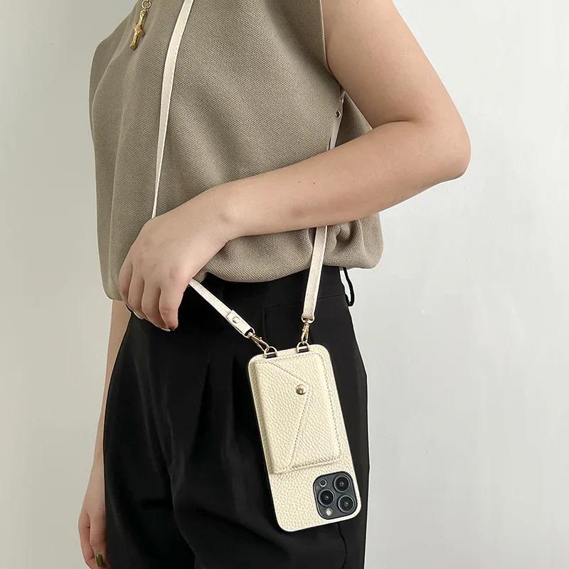 Crossbody Lanyard Handyhülle für IPhone 12 Mini 16 15 Plus 14 13 11 Pro Max XS X XR 7 8 Brieftasche mit Kartenhalter Lederhülle