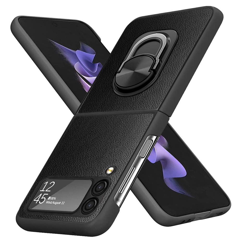 Comfortable Leather Finger Ring Case For Samsung Galaxy Z Flip 4 5g Flip4 Flip3 Flip 3 Shockproof Kickstand Cover Funda