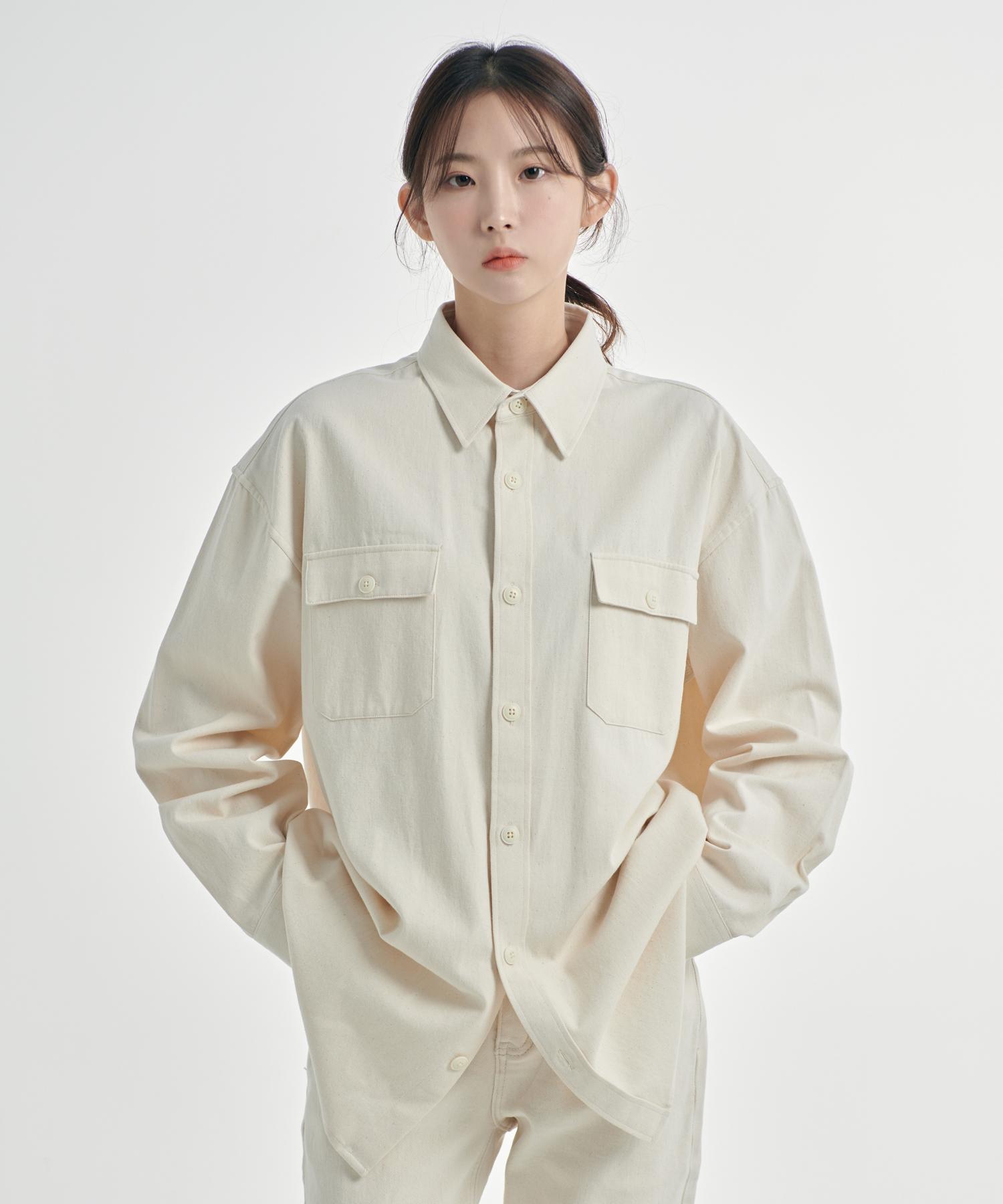 Подарок Оригинал (унисекс) Твиловая рубашка-куртка_Слоновая кость (Unisex) Twill Shacket_Ivory/M