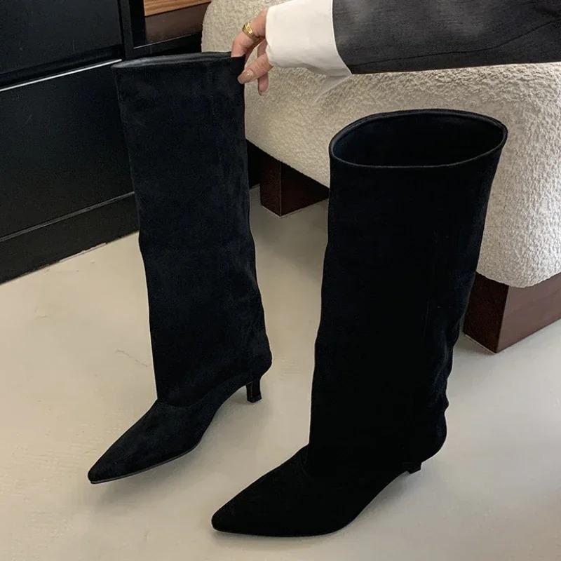 Womens Boots High Quality Suede Knee-high Boot Temperament Pointed High-heeled Boots Long Tube Pants Boots for Women Botas Mujer