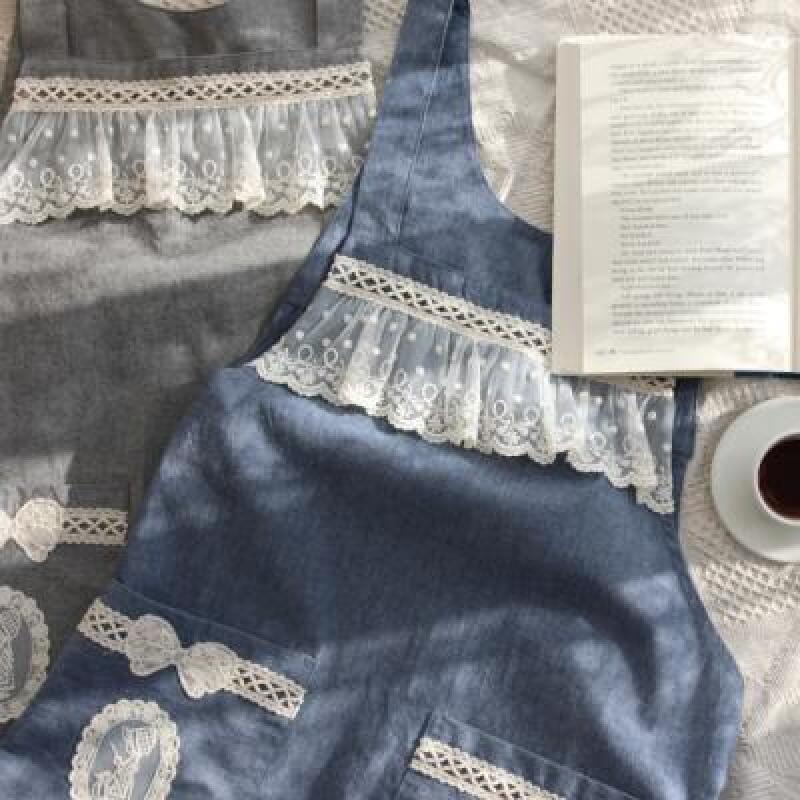 Frill Lace Cotton Apron - 2 Colors Blue