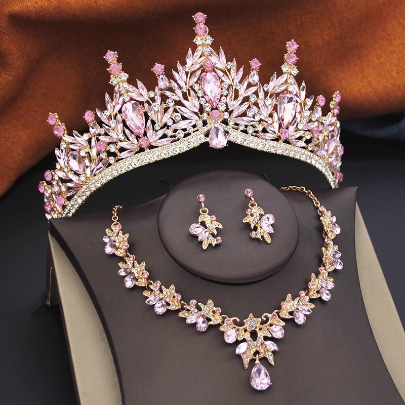 Princess Purple Tiaras and Crowns 3-pack Wedding Crown Sets and Necklace Earrings for Party Birthday Costume Jewelry Bridal
