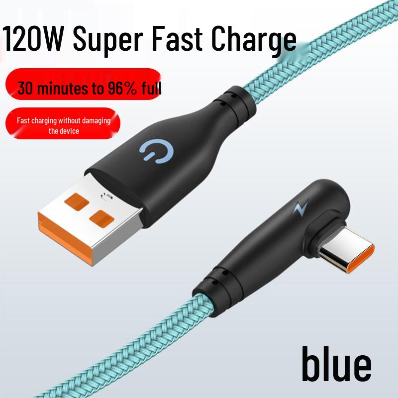 120W Super Fast Braided Elbow Type-C Cable for Huawei, Vivo, Oppo, Honor Flash Charge