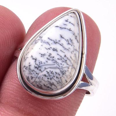 Natural Dendrite Opal Gemstone Handmade 925 Solid Sterling Silver Ring S.8 N8I09