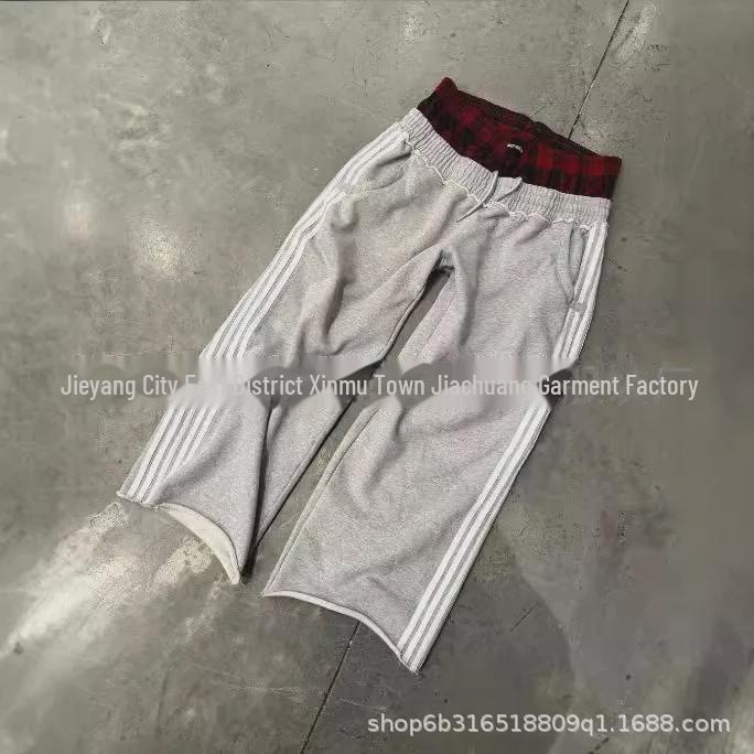 Letní retro pruhované volné rovné kalhoty s vysokým pasem pro muže i ženy 2024