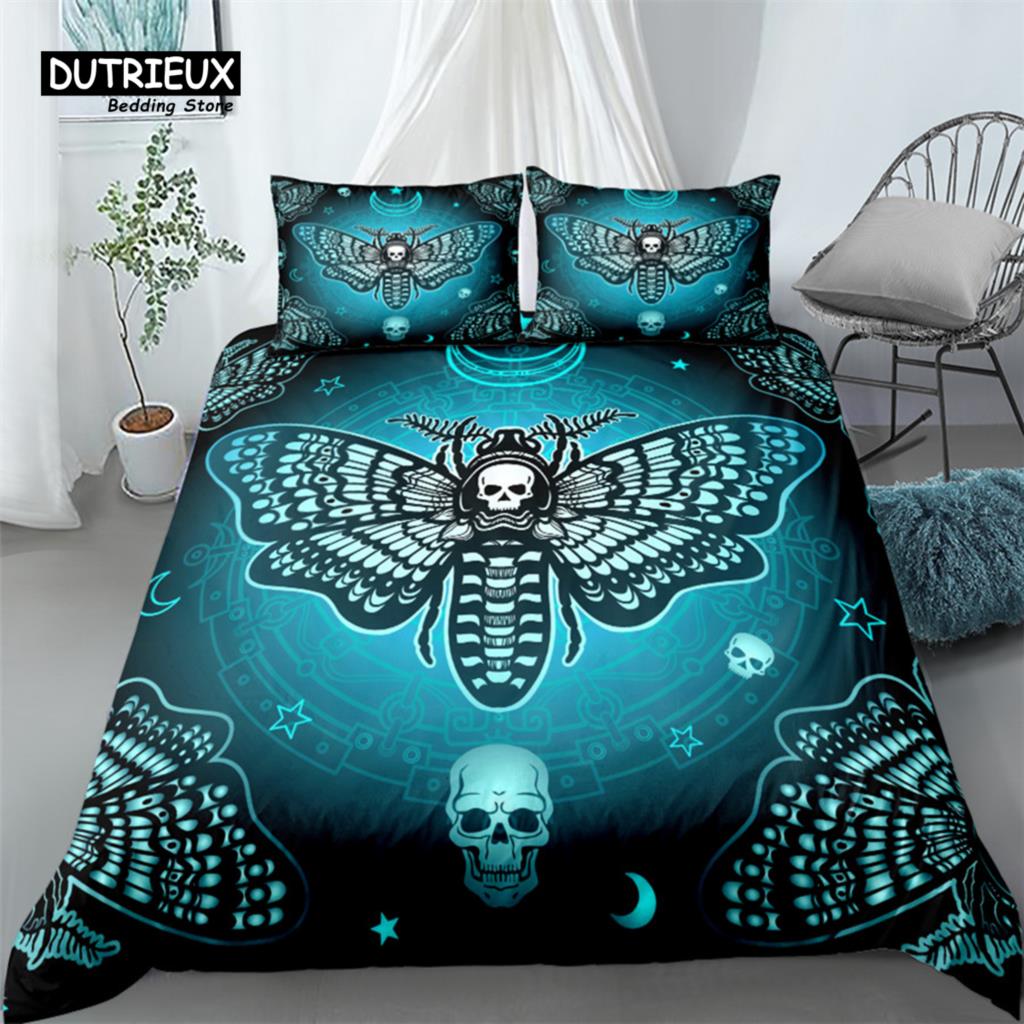 Hand Painting Crow Skull Duvet Cover Set, Bedding Set, Soft Comfortable Breathable Duvet Cover, For Bedroom Guest Room Decor