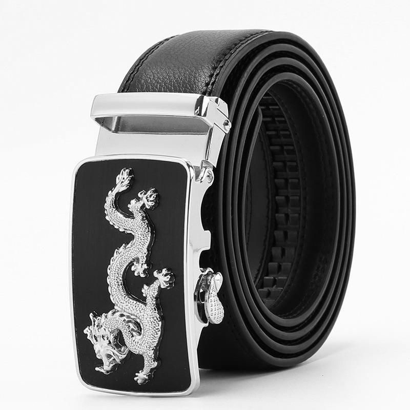 

Двухслойный ремень из коровьей кожи с автоматической пряжкой, мужской ремень, дракон, леопард, корейский, деловой, ремень из коровьей кожи 110-130CM