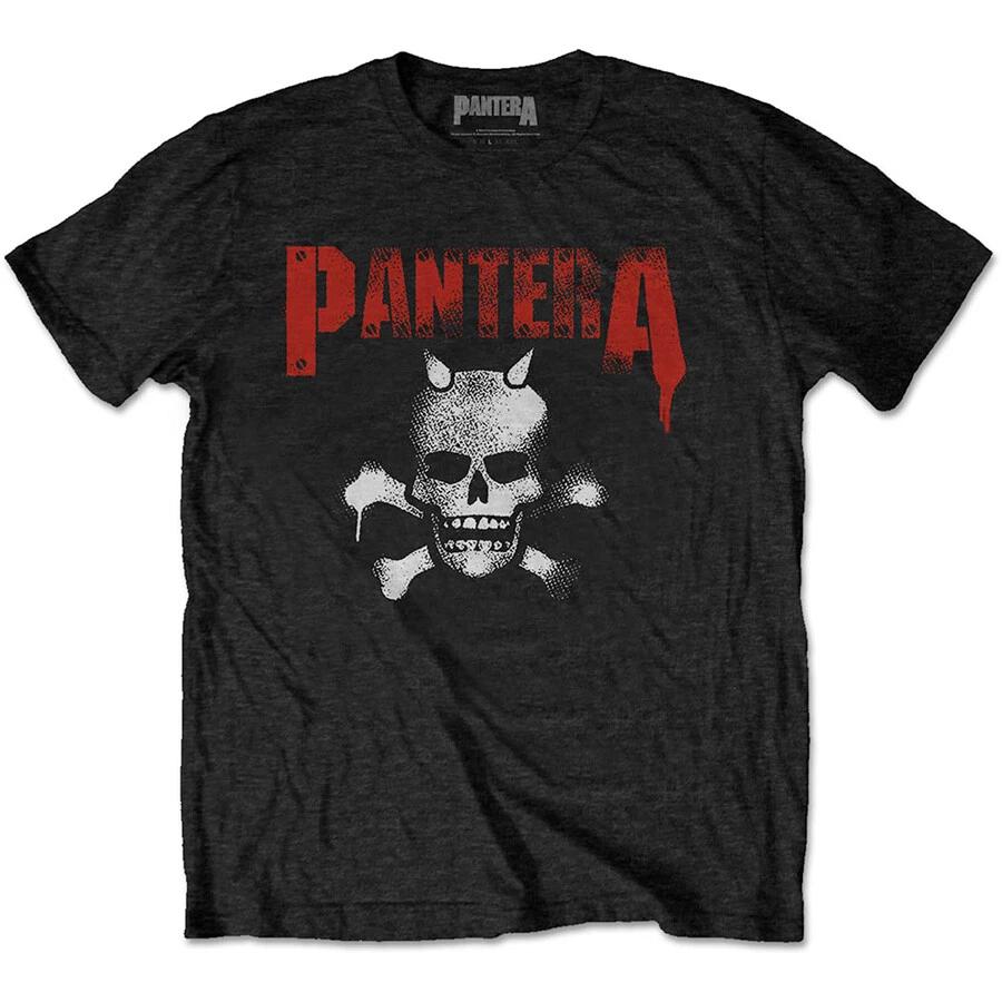 Pantera - Horned Skull Stencil with Backprint - Black T-shirt M