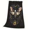 Gothic Skull Moth Print Flannel Throw Blanket Soft Warm All Season for Sofa Bed Camping Travel Ideal Gift