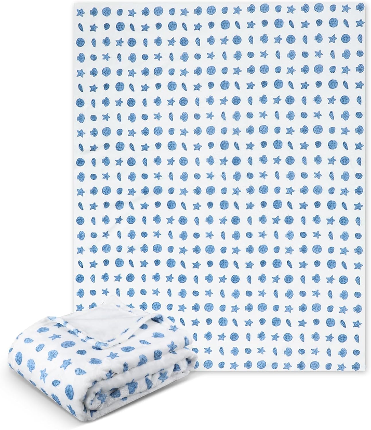Ocean Life Ocean Beach Throw Blanket Blue Nautical Coastal Bed Blanket Seashell Starfish Soft Flannel Throw Blankets for 70x100cm