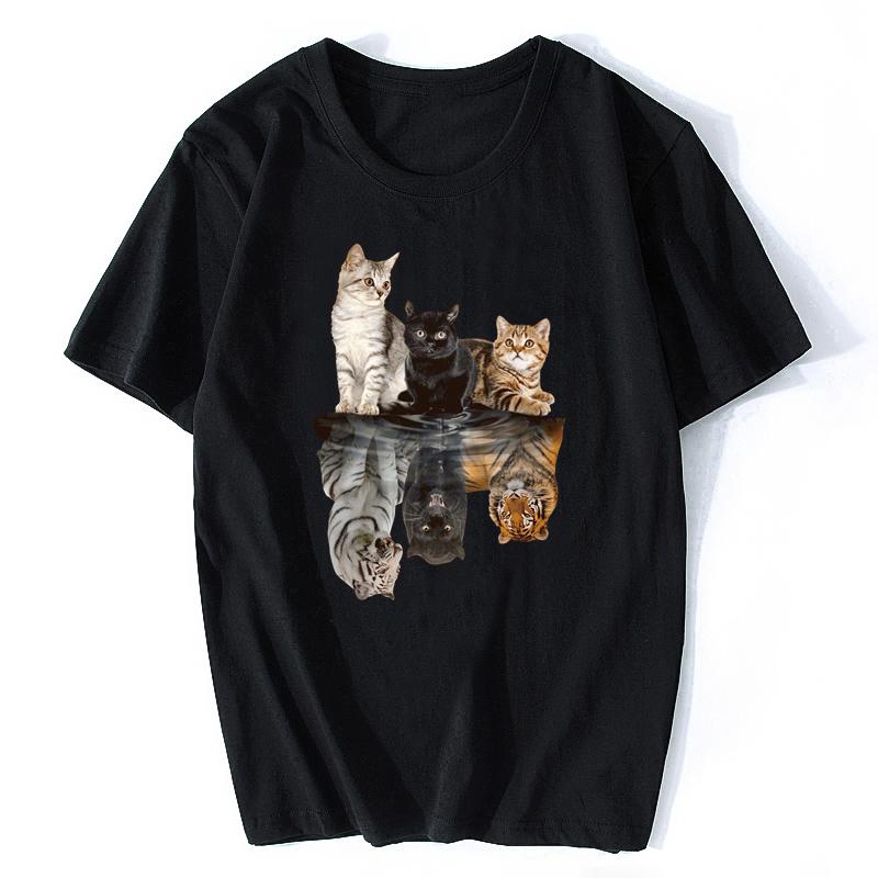 

Cat Reflection Tiger T Shirt New Male T-Shirt Summer Cotton Tshirt Fashion Animal Cat Streetwear Unisex Tops Tees Clothing - ... S разноцветный