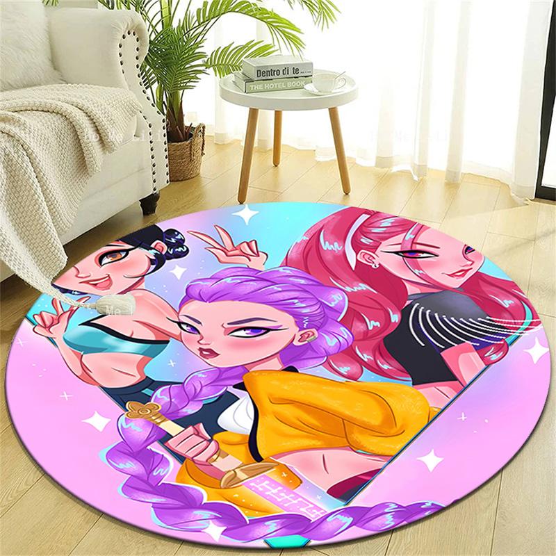 1pc KPop Demon Hunters22 Design Printed Area Round Carpet for Bedroom Living Room Home Decor Rugs Mat Non Slip Mat Rug for Bedside