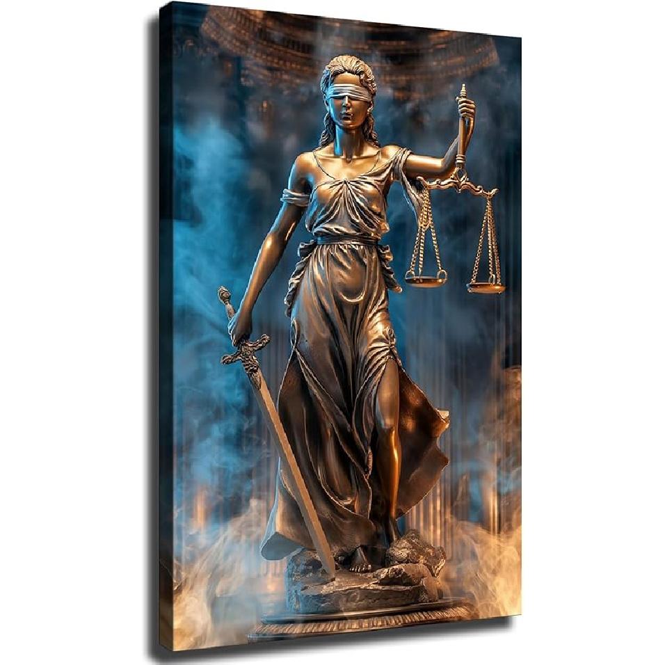 

Леді Юстиція Полотно Настінне Мистецтво, Правові Принципи Феміда Із Зав язаними Очима Тримає Полотно Рамкований Постер, для Домашнього Офісного Декору (В рамці, 20×30 дюймів) 12L x 8W