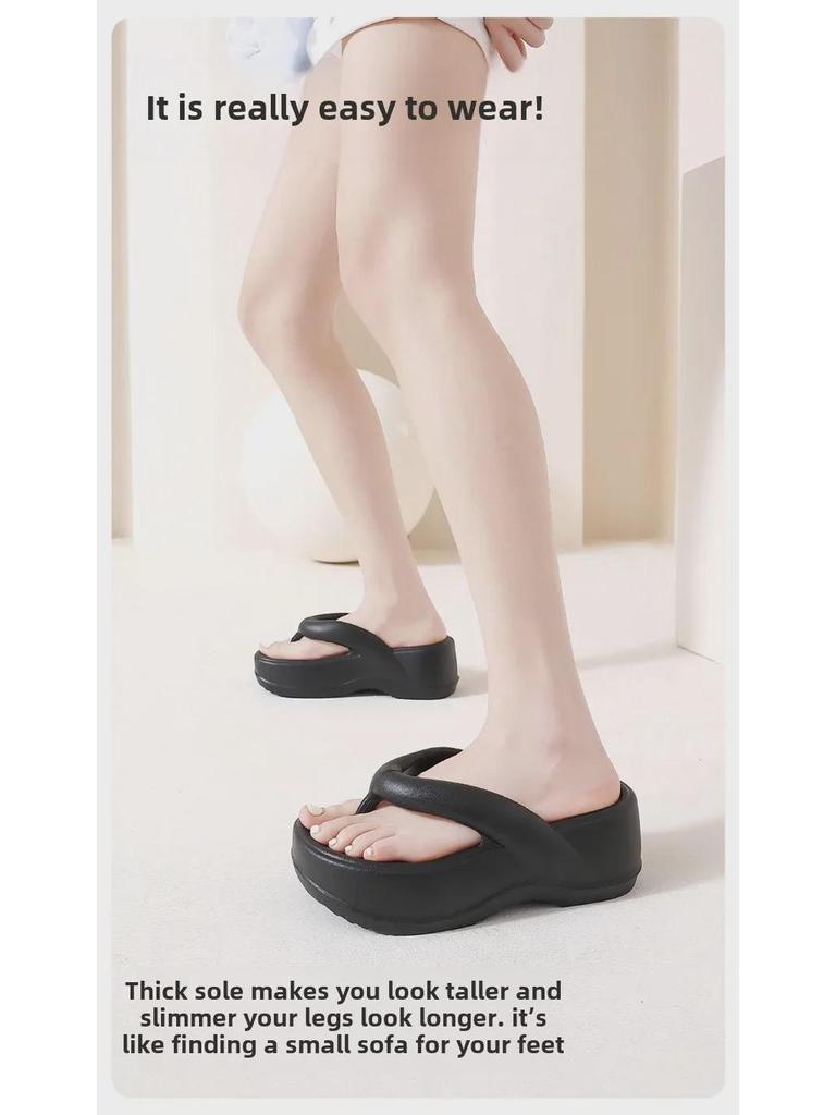 Fashionable Women's Thick-Soled Flip-Flops for Summer, Non-Slip Beach & Home Bath Wear, Suitable for Couples