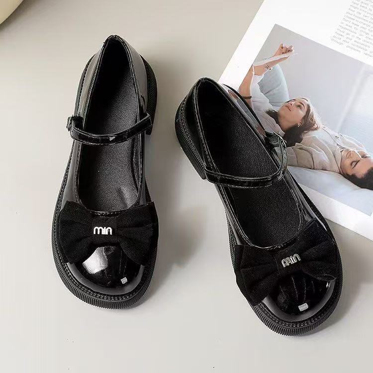 Mary Jane Small Leather Shoes Women's Autumn New Bow with Light Thick Heel Single Shoes