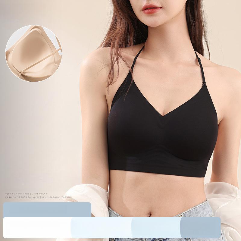 Summer Sexy Seamless Bra Women's Beautiful Back Straight Back Buckle Invisible Bra Chest Gathering Slim Shoulder Suspender Bra