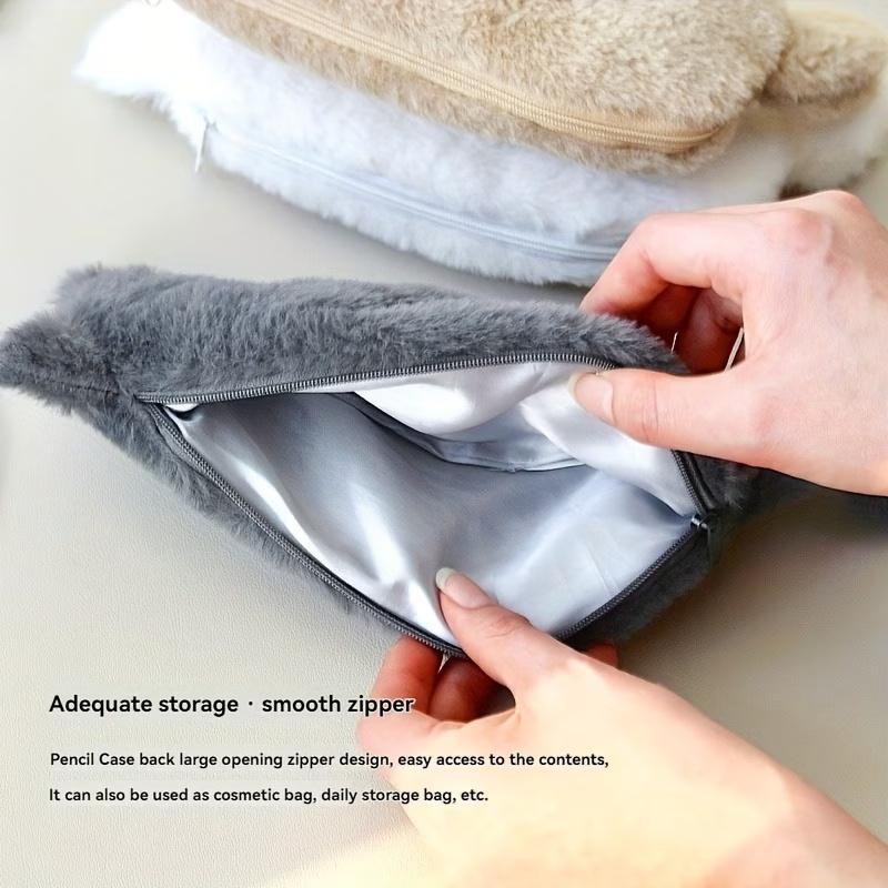 Cute Plush Cat Pencil Case with Fluffy Ears & Big Eyes - Large Capacity Supply for & s, Durable Kitten-Themed Pencil Holder