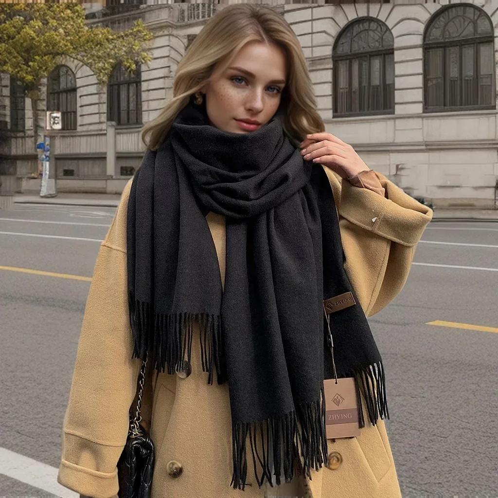 Solid Color Cashmere Scarf For Women Thick Warm Winter Pashmina Shawls Wraps Tassel Female Blanket Echarpe Bufanda Hijab