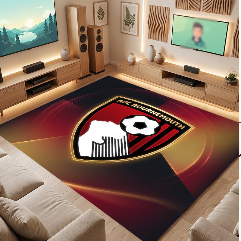 Bournemouth Football Print Crystal Velvet Rug, Comfortable Water Absorbent Non Slip Indoor Floor Carpet