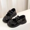 Fashion Girls Princess Mary Jane Shoes with Love Bow Kids Performance Dance Shoes Party 2024 New Girls Leather Shoes Round Toe Soft Sole
