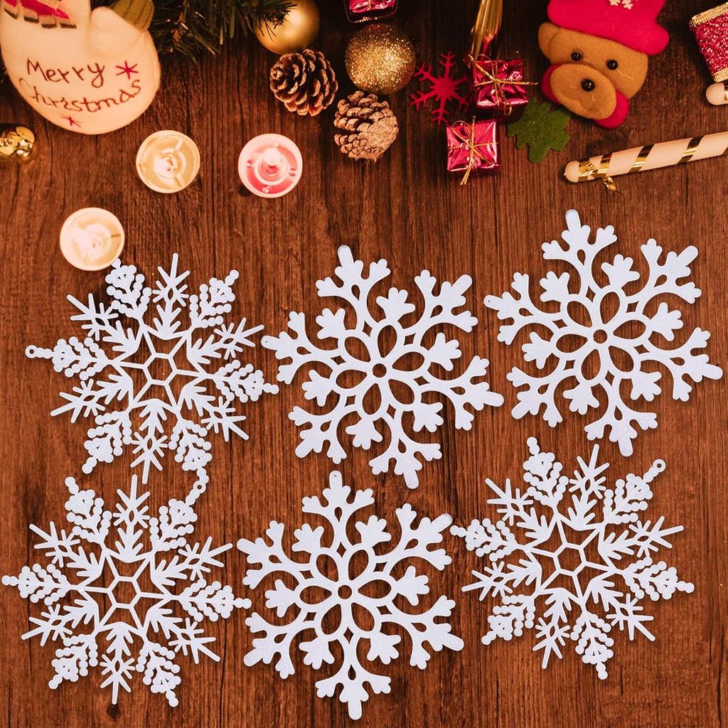 White Snowflake Ornaments, 6 Pack Large Plastic Snowflake Decorations Snowflakes Christmas Decorations, Hanging Snowflake Decorations for Winter