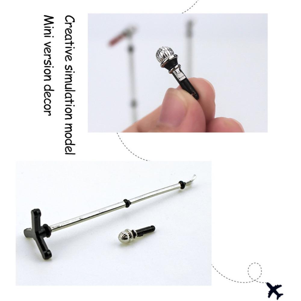 Furniture Microphone Stand Zinc Zinc Alloy 1:12 Dollhouse Accessories Fashion Mini Microphone Model  Kids