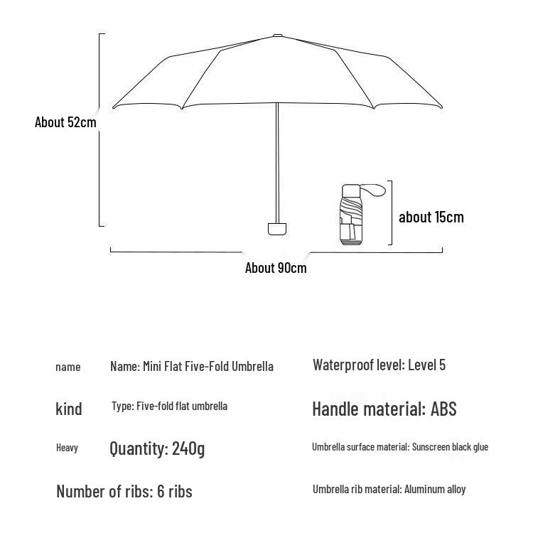 

Мини черный виниловый шестисложный зонт для женщин - Двойного назначения: защита от солнца и дождя Orange (Fabric Cover)