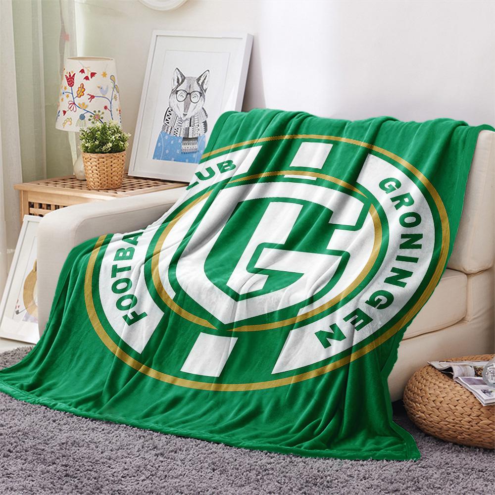 FC Groningen Koc Flanelowy z Nadrukiem, Wysoka jakość, Wygodny na Wszystkie Pory Roku, Wystrój Domu, Ciepło i Komfort
