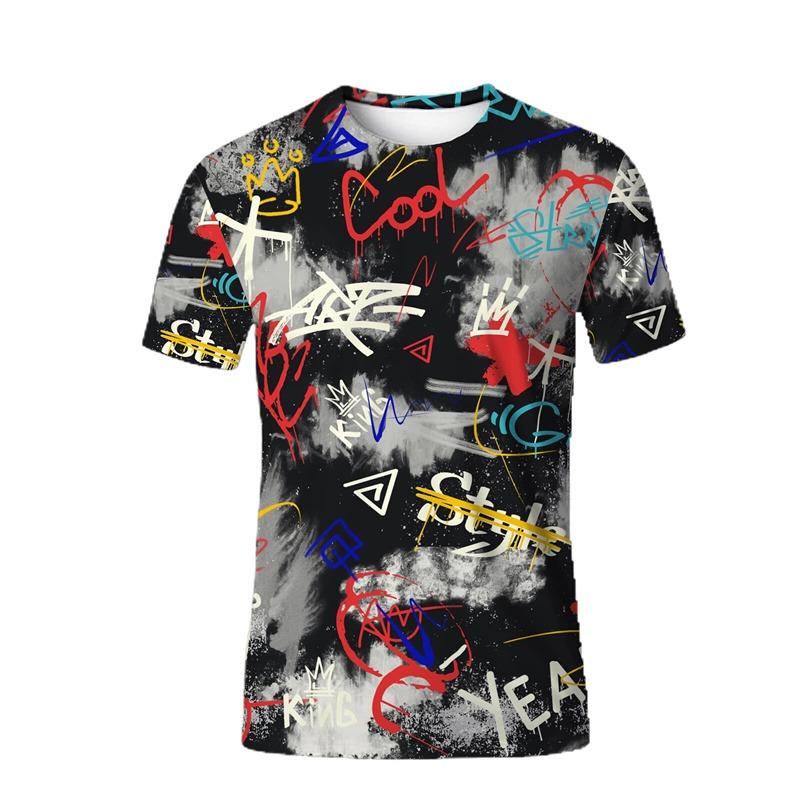 Summer Retro Men's T-Shirt with Geometric Patterns - Retro Hip-Hop Street Style Men's Trendy Personalized Short Sleeve Shirt