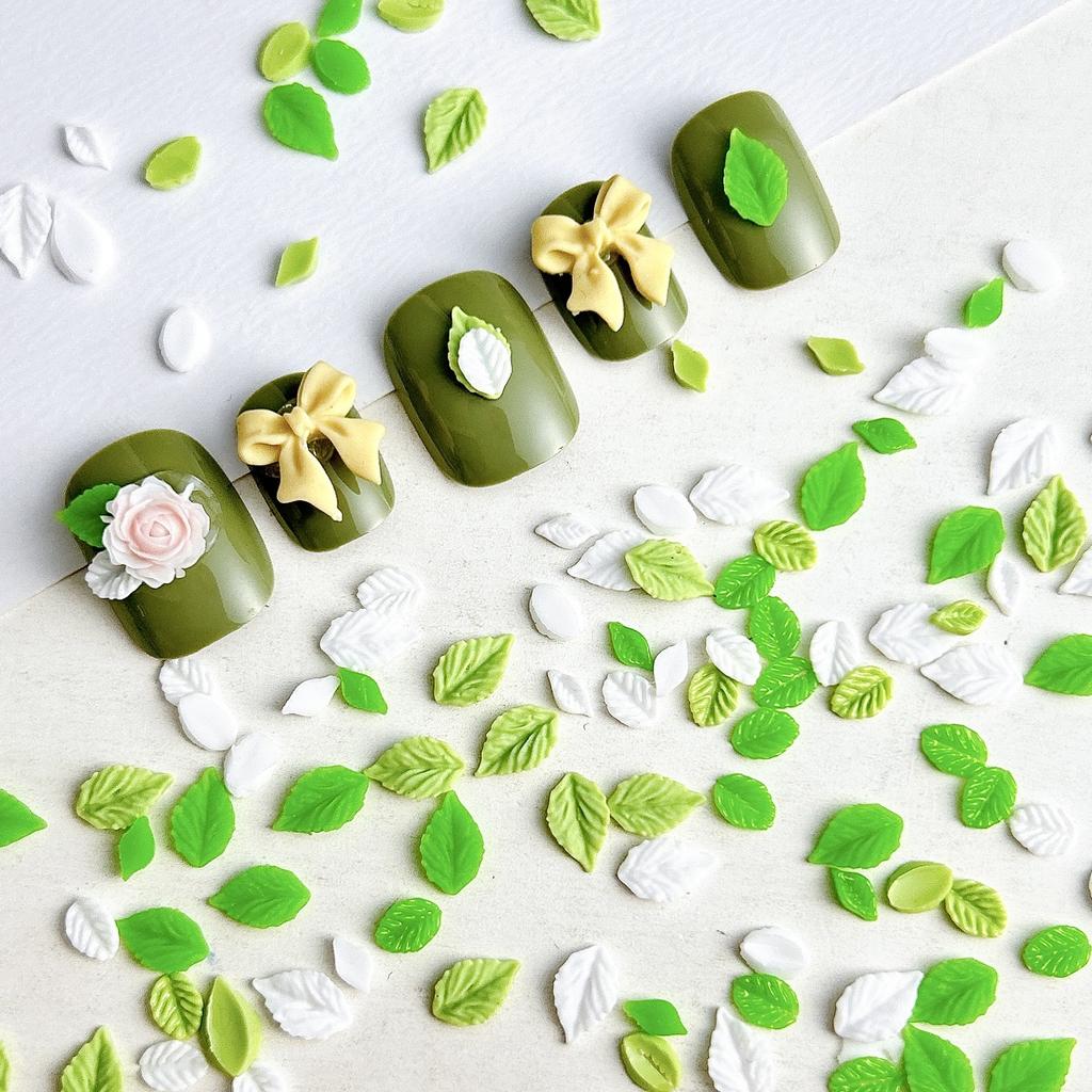 Mini Small Leaf Nail Art Resin Imitation Luminous Green and White Tree Leaf Accessories