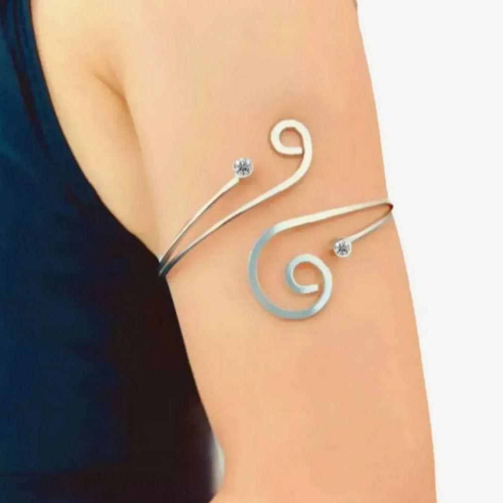Rhinestone Arm Cuff Bracelet Punk Style Gold/Silver Music Note Open Bangle Adjustable Geometric Spiral Bracelet Music Festival