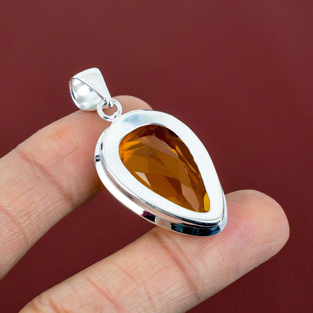 Faceted Citrine Pendant Genuine Gemstone Pendant Unique Jewelry 925 Sterling Silver Pendant Handmade Pendant Silver Jewelry Engagement Gifts