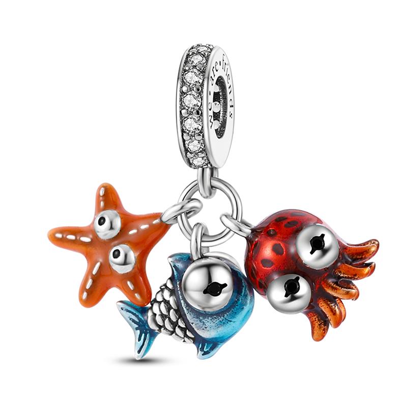 Copper Jellyfish Dolphin Turtle Starfish Shell Luminous Ocean Series Charms Beads Fit 3Mm Original Bracelets Diy Jewelry