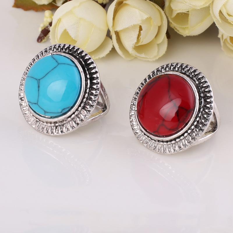 12 stk overdreven retro-imitasjon turkis-stein ring for menn og kvinners legering