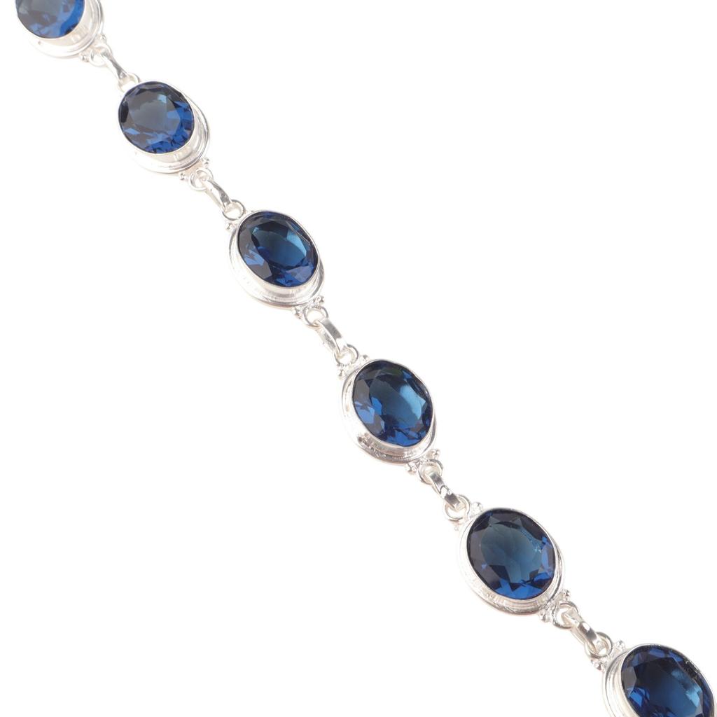 London Blue Topaz Gemstone 925 Sterling Silver Jewelry Handmade Bracelet 8.5" RB-3-11