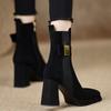 Fashion High Heels Women Ankle Boots Elegant Chunky Suede Shoes Designer 2025 Winter Trend New Fashion Party Boots Woman Pumps Botas