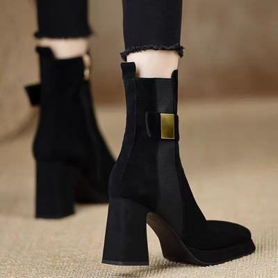 High Heels Women Ankle Boots Elegant Chunky Suede Shoes Designer 2025 Winter Trend New Party Boots Woman Pumps Botas