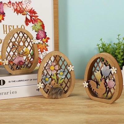 Ornamenti in legno Uova Coniglio di Pasqua Coniglietto Intaglio Vuoto Fiori Artigianato Legno Pulcino Per Uova di Pasqua Decorazione da Tavolo Regalo