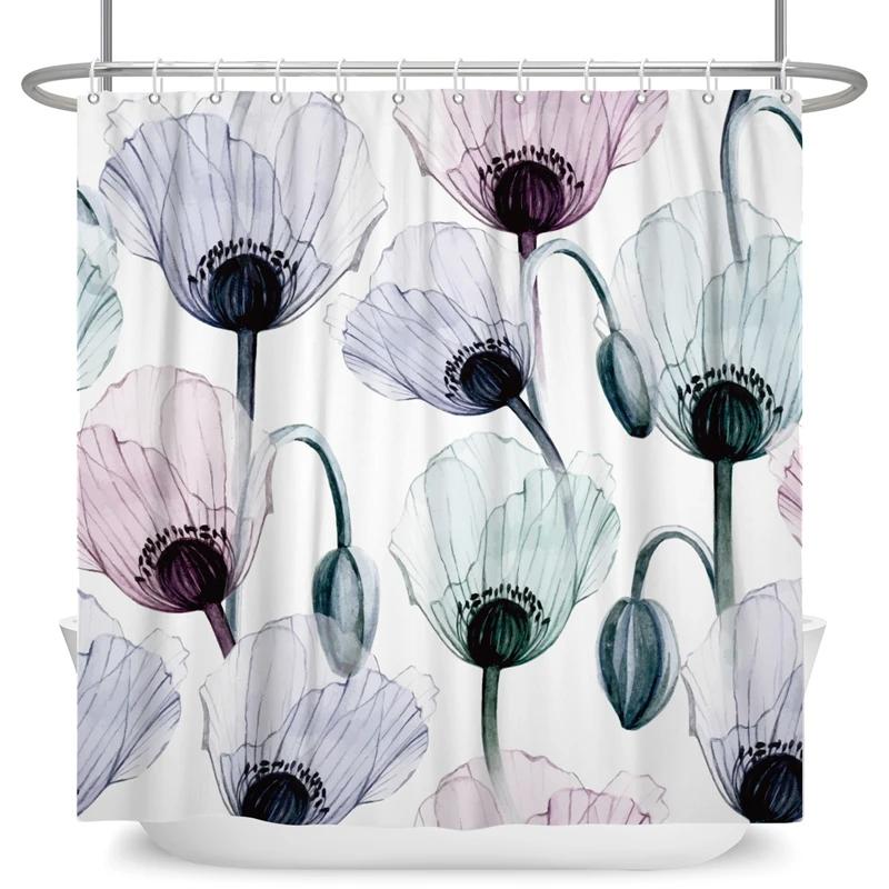Elegant Flowers Shower Curtain Colorful Floral Shower Curtain Waterproof Polyester Bathroom Curtains Bathtub Decor with 12 Hooks