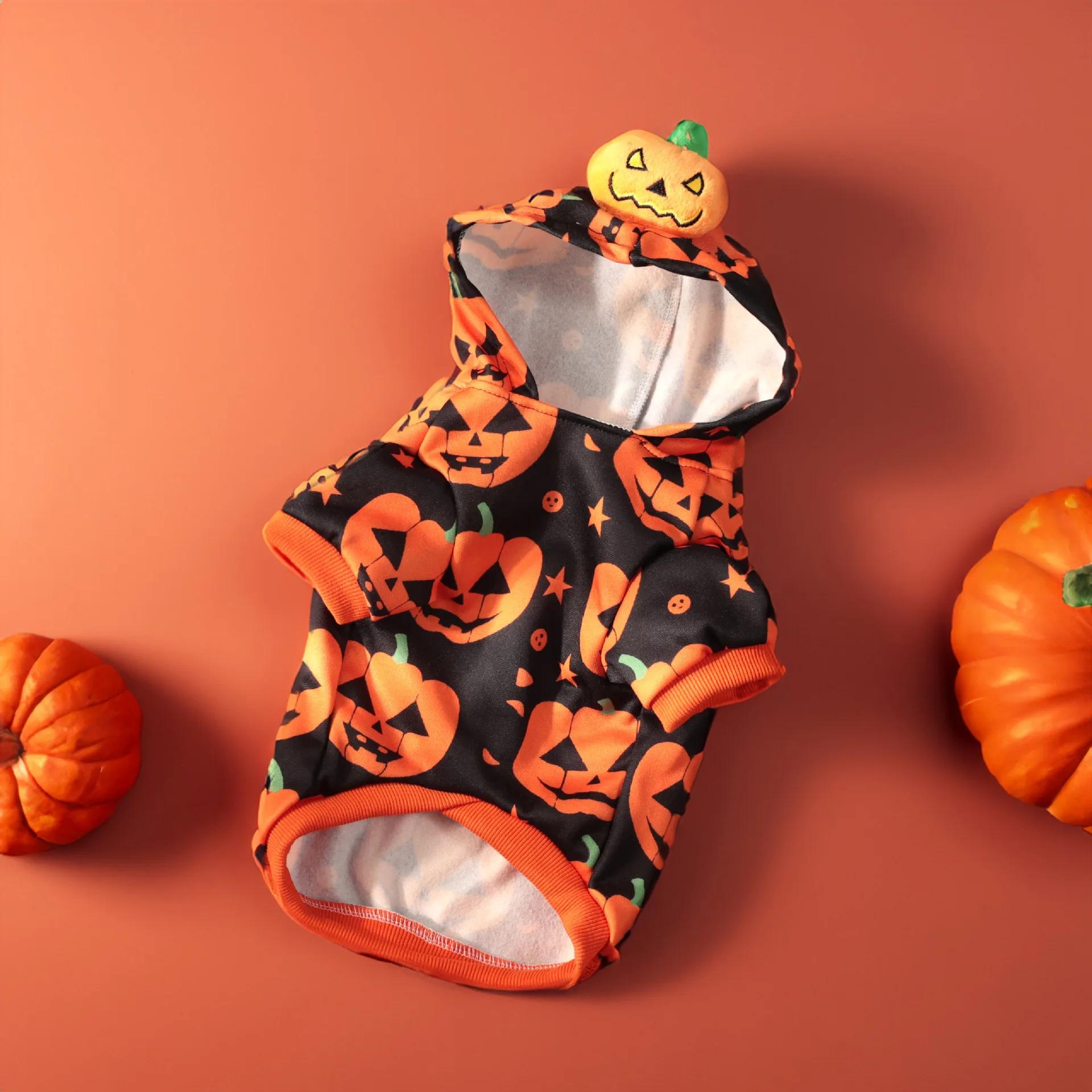 

Pet Dog Cat Clothes Cute Pumpkin Two Legs Hooded Sweatshirt Breathable Elasticity Medium Small Cats Dogs Pet Supplies Halloween L
